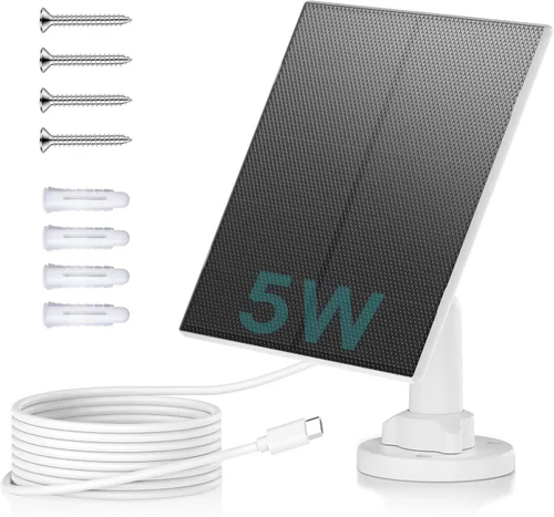 ZUMIMALL Panel Solar de 5W para Cámaras de Seguridad Inalámbricas para Exteriores, con Puerto Micro USB y Tipo-C, Energía Solar de Alta Eficiencia