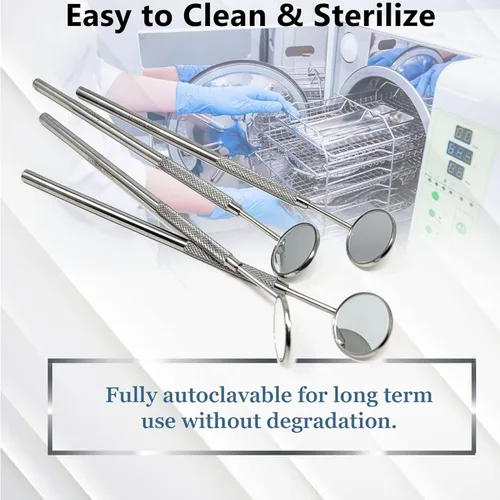 Vista 6 de Espejo dental de acero inoxidable #5 con mango de 6.5 pulgadas, herramienta dentista para inspección de limpieza de dientes