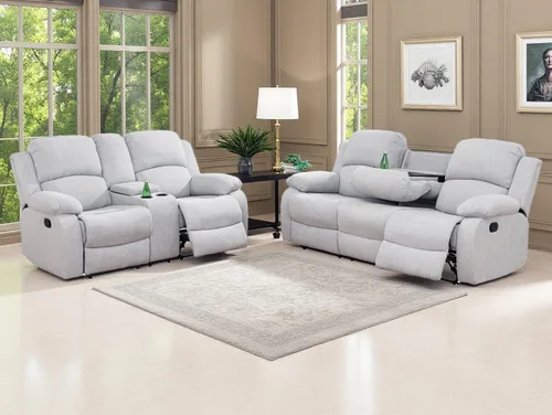 Vista 43 de Juego de 2 sofás reclinables manuales de cuero sintético, juego de sofá reclinable para sala, muebles modernos para sala con portavasos/consola