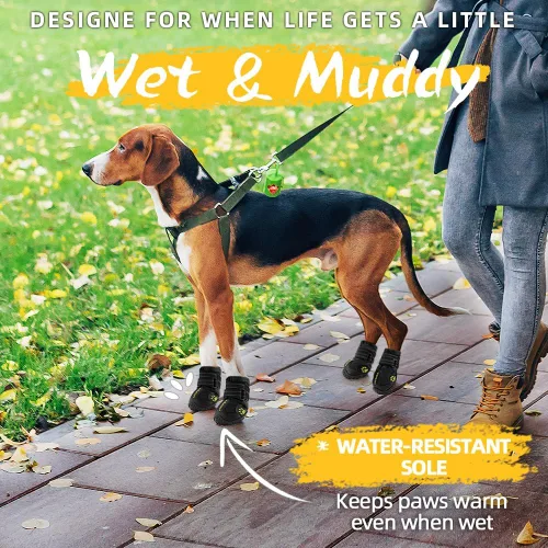 Vista 3 de Hcpet - Botas de perro para mascotas, impermeables, transpirables, antideslizantes, 3M, con correa reflectante de tamaño pequeño a grande, 4