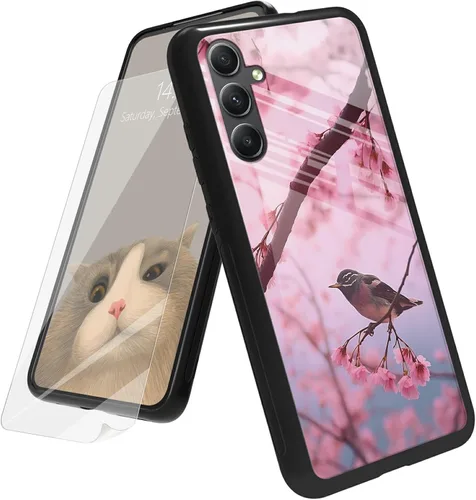 Vista 99 de Funda para Samsung Galaxy A12 5G con protector de pantalla, parte trasera de vidrio templado + TPU de silicona suave que absorbe los golpes