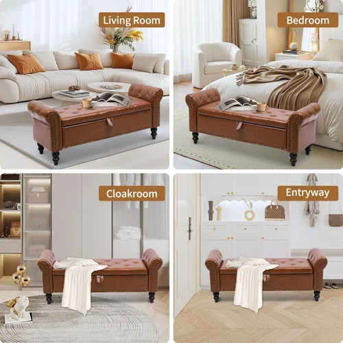 Vista 63 de Babion Banco otomano de almacenamiento con brazos, banco de extremo de cama para dormitorio, banco de almacenamiento con botones para entrada, sala