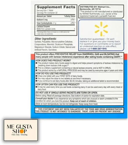 Vista 2 de Equate - Suplemento dietético de acción rápida para alivio de lácteos con enzima lactasa, tabletas masticables con sabor a vainilla, 32