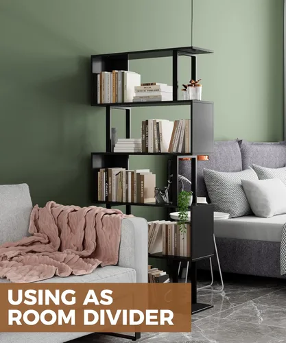 Vista 5 de Gadroad 5-Tier Geometric Bookcase,S Shaped Bookshelf, Wood Decorative Storage Shelving, Modern Freestanding Display Shelves, Tall Book Shelf Unit