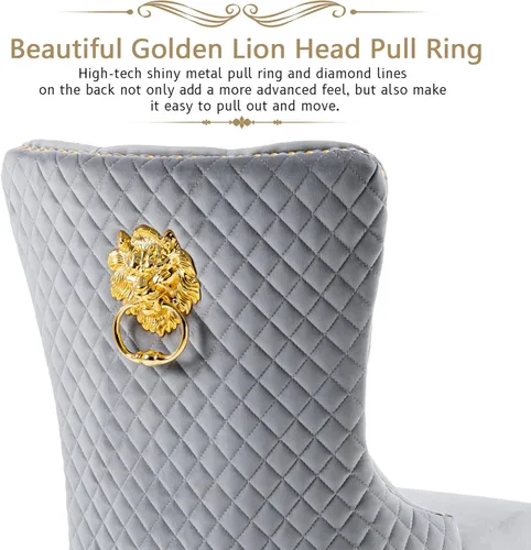 Vista 56 de KCC Juego de 2 sillas de comedor tapizadas de terciopelo, modernas sillas capitoné con botones con anillo de cabeza de león y patas de acero