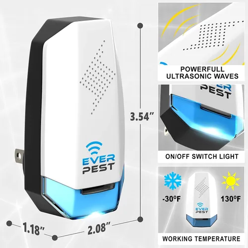 Vista 4 de Repelente ultrasónico Pest Cоntrol – Ecológico electrónico y ondas electromagnéticas ultrasónico repelente de plagas interior/exterior Plug in