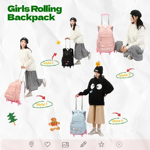 Vista 7 de Mochila con ruedas para niñas, mochila con ruedas para niños, mochila escolar con 6 ruedas