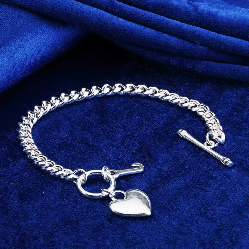 Vista 4 de IVYRISE Pulsera con dije de corazón de amor para mujeres, adolescentes y niñas, chapada en plata de ley 925, pulseras de cadena de eslabones