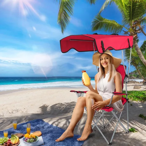 Vista 14 de TeqHome Silla de playa con sombrilla y toldo para pesca, con protección UPF 50+, ajustable, resistente, plegable, portátil, para acampar