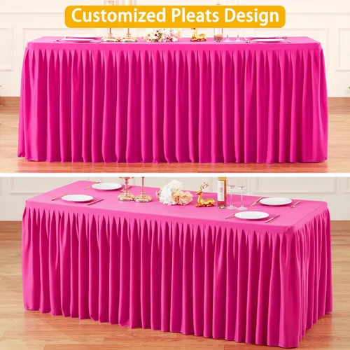 Vista 79 de Manteles de poliéster negro para mesas rectangulares de 4 pies, cubierta de mesa ajustada sin arrugas con falda de mesa plisada con volantes
