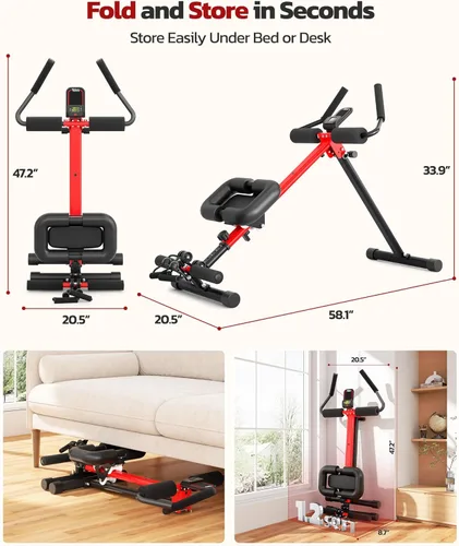 Vista 7 de Yoleo 2 in 1 Ab & Rowing Machines for Home, Foldable Ab Workout Equipment, Ab Trainer Machine for Stomach Workout, Ab Crunch Machine with Foam