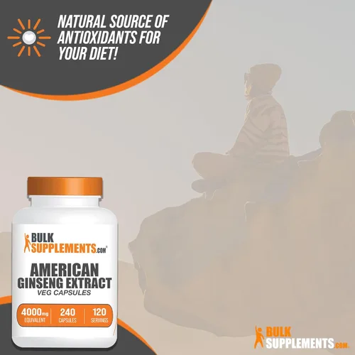 Vista 4 de BulkSupplements. com Cápsulas de ginseng americano, extracto de ginseng americano, suplemento de hierbas de ginseng, vegano, 2 cápsulas por porción