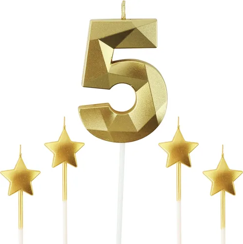 Vista 20 de Velas de cumpleaños doradas con número 20 y velas de estrella de cumpleaños de 7 cm Velas para pastel de cumpleaños en forma de diamante 3D son