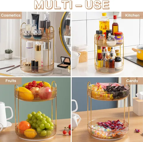 Vista 4 de Rotating Makeup Organizer for Vanity 2 Tier Bathroom Counter Organizer 360 Spinning Skincare Perfume Organizer Make Up Storage Cosmetics Dresser