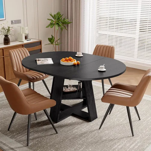 Vista 16 de Aivermel - Juego de mesa de comedor extensible redonda a ovalada para 4 a 6, mesa de cocina de madera con almacenamiento oculto y sillas tapizadas