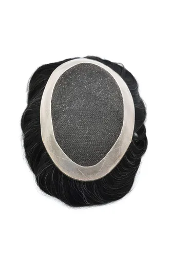 Vista 4 de Toupee de cabello humano para hombre, con base de encaje suizo, sistema de reemplazo de cabello, piezas de cabello, sistema de cabello de encaje