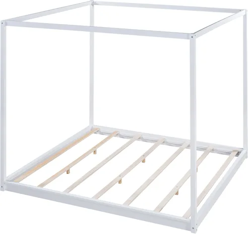 Vista 6 de Harper & Bright Designs Cama King con dosel de madera con 4 paneles de póster, marco de cama King con soporte de listones de madera maciza, cama