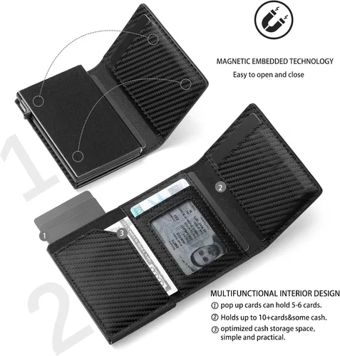 Vista 3 de Leaov AirTag Wallet RFID Blocking Pop Up Wallet Credit Card Holder for Apple AirTag,Genuine Leather Simple AirTag Wallet(AirTag not included) Carbon