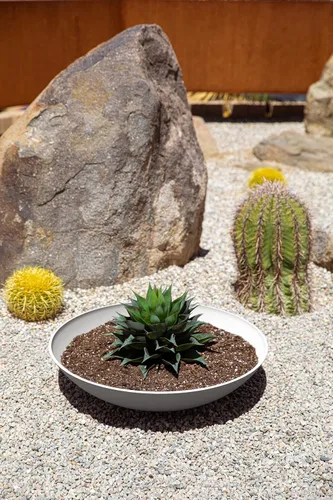 Vista 24 de Veradek Mason Series Lane Bowl Planter para mesas de interior o exterior/jardines hecho de compuesto de plástico y piedra con agujeros