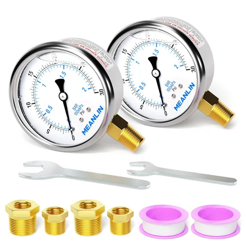 Vista 33 de MEANLIN MEASURE - Manómetro electromecánico de acero inoxidable, relleno de líquido, esfera con cara de 2.5 pulgadas, NPT de 1/4 de pulgada, agua