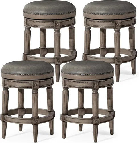 Vista 16 de Maven Lane Pullman Taburete de mostrador sin espalda de 26 pulgadas, juego de 2 taburetes giratorios con reposapiés, marco de madera maciza marrón