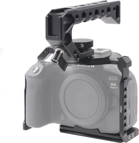 Vista 9 de Hersmay Jaula R5 R6 con mango superior, jaula de cámara de aleación de aluminio para cámaras Canon EOS R5 R6 sin espejo, Vlogging Video Shooting