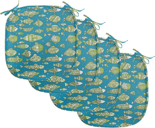 Vista 32 de Lunarable Juego de 4 cojines de asiento para silla, diseño de pétalos de flores de iris florecientes, arte de forma desgastada, acolchado de asiento