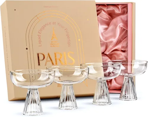 Paris Coupe - Copas de cóctel y champán para bebidas de daiquiri, sidecar, gimlet y bar clásico, colección de cristalería moderna, juego de 4