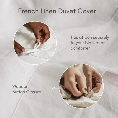 Vista 6 de Baloo Manta suave con peso de 12 libras con funda de lino extraíble, manta acolchada de algodón pesado, color blanco, 42 x 72 pulgadas