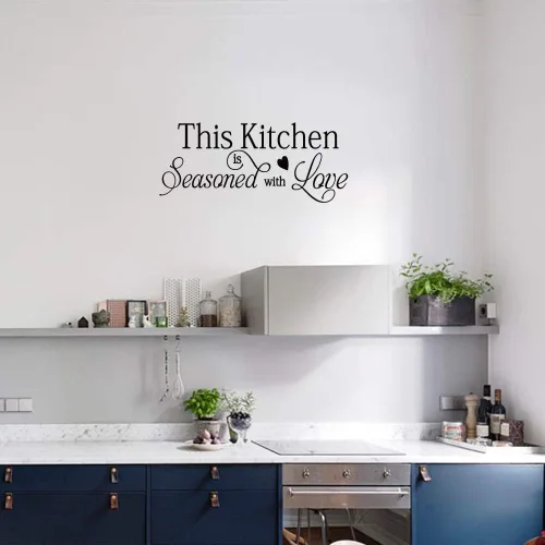 Vista 3 de Calcomanías de pared This Kitchen is Seasoned with Love Quotes Wall Stickers Kitchen Art Decor Vinyl Home Decor