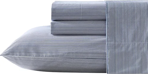 Vista 38 de Nautica - Sábanas, juego de ropa de cama de percal de algodón con funda de almohada a juego, vigorizante y fresco, bolsillo profundo