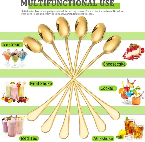 Vista 4 de Cuchara de té helado de mango largo, agitadores de mezcla de cóctel de acero inoxidable de 9 pulgadas, cuchara de café, cuchara de helado, cuchara