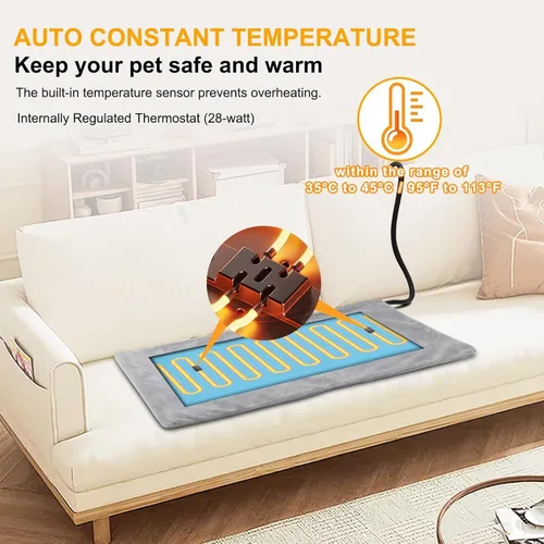 Vista 5 de Texsens Almohadilla térmica para gatos – Cama térmica para mascotas con cable resistente a los mordiscos y funda suave extraíble – Se adapta a casa