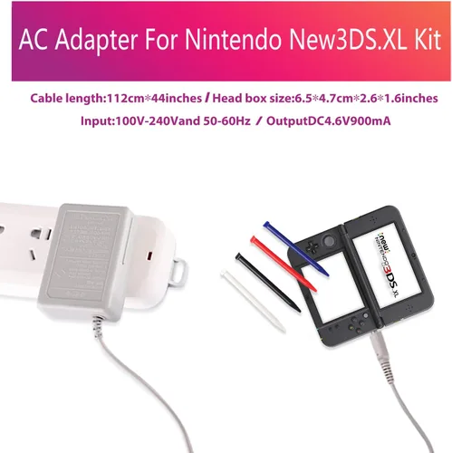 Vista 4 de Kit de cargador 3DS XL, cargador adaptador de corriente CA y lápiz capacitivo para Nintendo New 3DS XL, cable de carga de viaje de pared