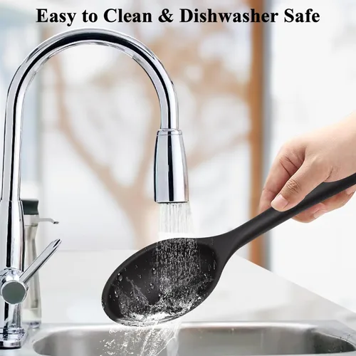 Vista 6 de Cuchara de cocina de silicona, cucharas antiadherentes de cocina para cocinar, cuchara de servir ranurada y sólida resistente al calor, cucharas