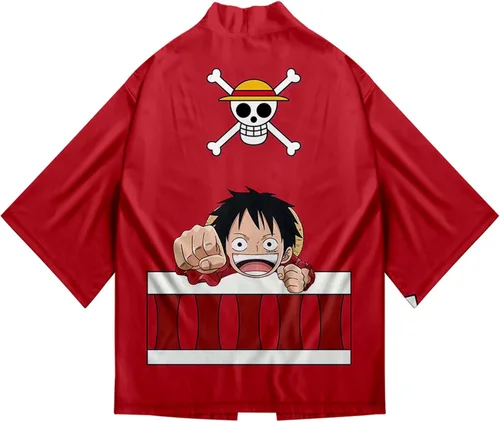 Vista 4 de DELIHOM Kimono de anime Monkey D. Luffy, capa de Roronoa Zoro, cárdigan, para Halloween, cosplay, disfraz unisex
