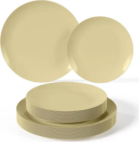 Vista 11 de Trendables Juego de vajilla de plástico, 40 platos desechables de plástico para fiesta, 20 invitados, platos de postre de 20 x 8 y 20 x 10 platos
