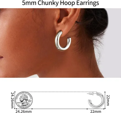 Vista 9 de Gacimy Aretes de aro de oro grueso para mujer, chapados en oro real de 14 quilates, plata de ley 925, aros de oro para mujer