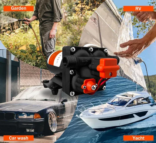 Vista 6 de [Versión mejorada] Bomba de agua de diafragma autocebante de 12 V CC, 30-70 PSI ajustable continuamente, flujo de agua de 6.0 GPM, bomba de agua