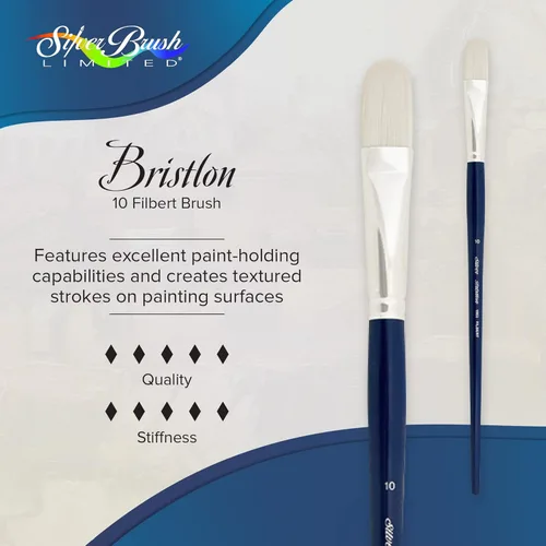 Vista 2 de Silver Brush Limited 190310 Bristlon Filbert - Brocha para pinturas acrílicas y al óleo, tamaño 10, mango largo