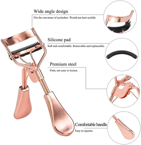 Vista 3 de Uranian Beauty Eyelash Curler Comb Eyelash Curlers with 2 Silicone Refill Pads Premium Lash Curler Makeup Tool for Women and Girls