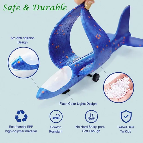 Vista 2 de Paquete de 3 lanzadores de aviones planeadores extra grandes, avión de espuma duradera con LED, 3 formas de jugar, 3 modos de vuelo, avión volador