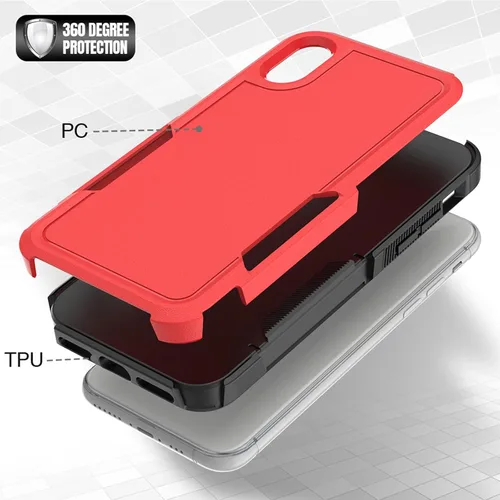 Vista 6 de Funda para iPhone X/iPhone Xs: funda protectora de doble capa resistente para teléfono celular, a prueba de golpes, resistente, con protector