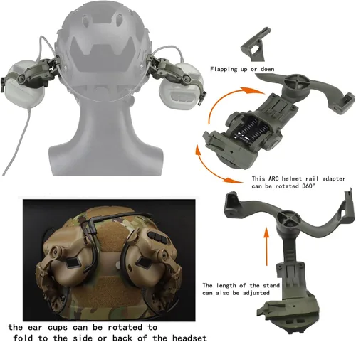 Vista 2 de Accesorios de adaptador de riel ARC de rotación de ángulo múltiple para auriculares tácticos Verde