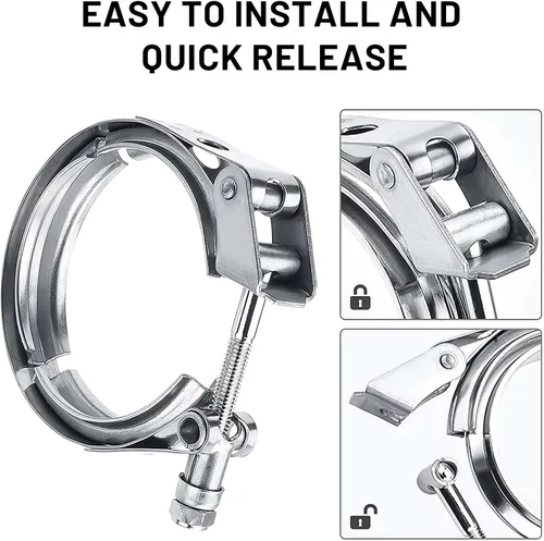 Vista 5 de Abrazadera de banda en V de acero inoxidable de 2.5 pulgadas con bridas macho hembra de acero suave para tubos de escape turbo Racing Ford Pickup