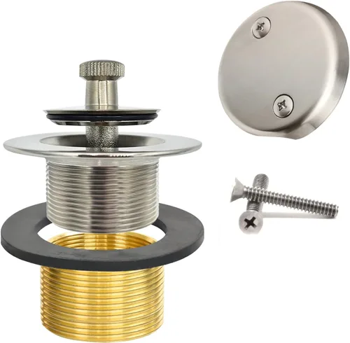 Vista 11 de Kit de drenaje de bañera de bronce veneciano - Levantar y girar - Desagüe de bañera de bronce, cubierta de drenaje de desbordamiento y tapón