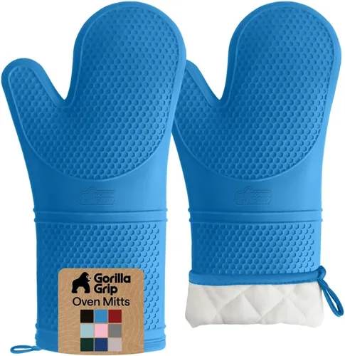 Vista 41 de GORILLA GRIP - Juego de guantes de horno de silicona suave sin BPA, guantes de cocina resistentes al calor e impermeables, forro de algodón grueso