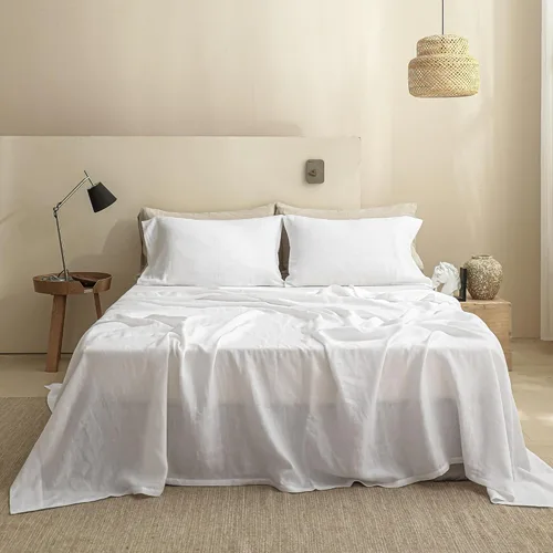 Vista 20 de Simple&Opulence Juego de sábanas de 100 % lino tamaño Twin, 3 piezas de lino francés natural, juego de ropa de cama transpirable, suave y duradero