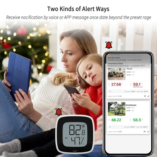Vista 3 de Diivoo - Monitor digital de temperatura y humedad termómetro Bluetooth para habitación sensor higrómetro con notificación de aplicación