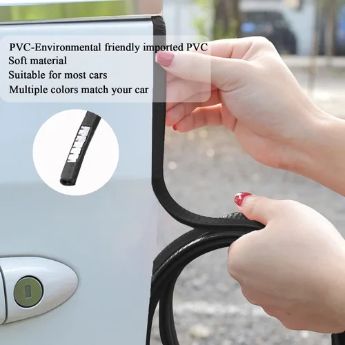 Vista 4 de Protectores de borde de puerta de automóvil de 16.4 pies, moldura de borde en forma de U de goma anticolisión, protector de sello apto para la Negro